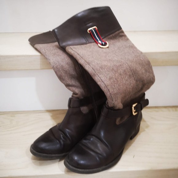 Tommy Hilfiger Knee High Brown Leather Equestrian Boots size 6.5M - Picture 2 of 7